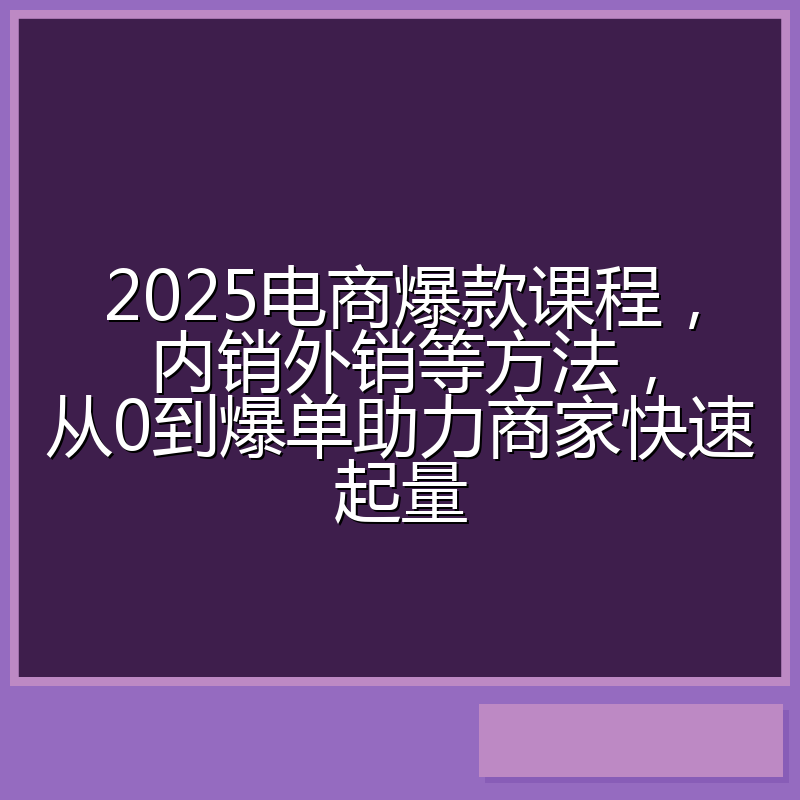 2025电商爆款课程，内销外销等方法，从0到爆单助力商家快速起量