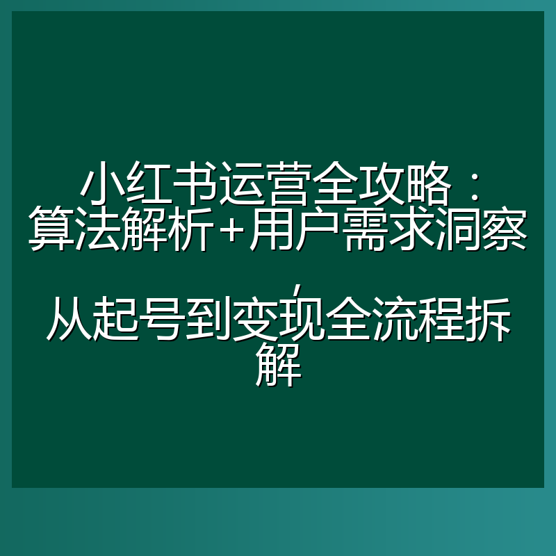 小红书运营全攻略:算法解析+用户需求洞察,从起号到变现全流程拆解