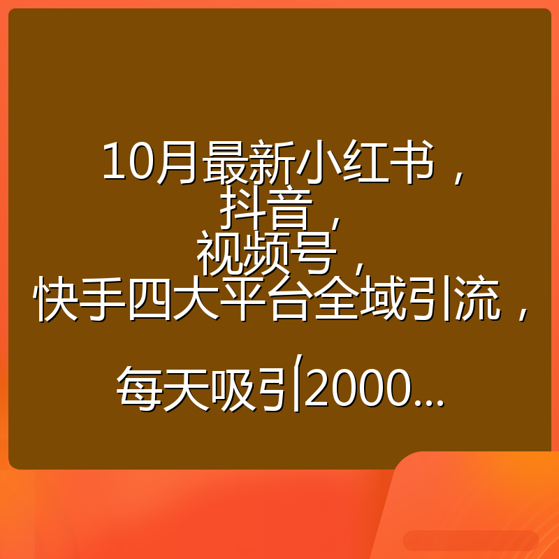 10月最新小红书，抖音，视频号，快手四大平台全域引流，，每天吸引2000...