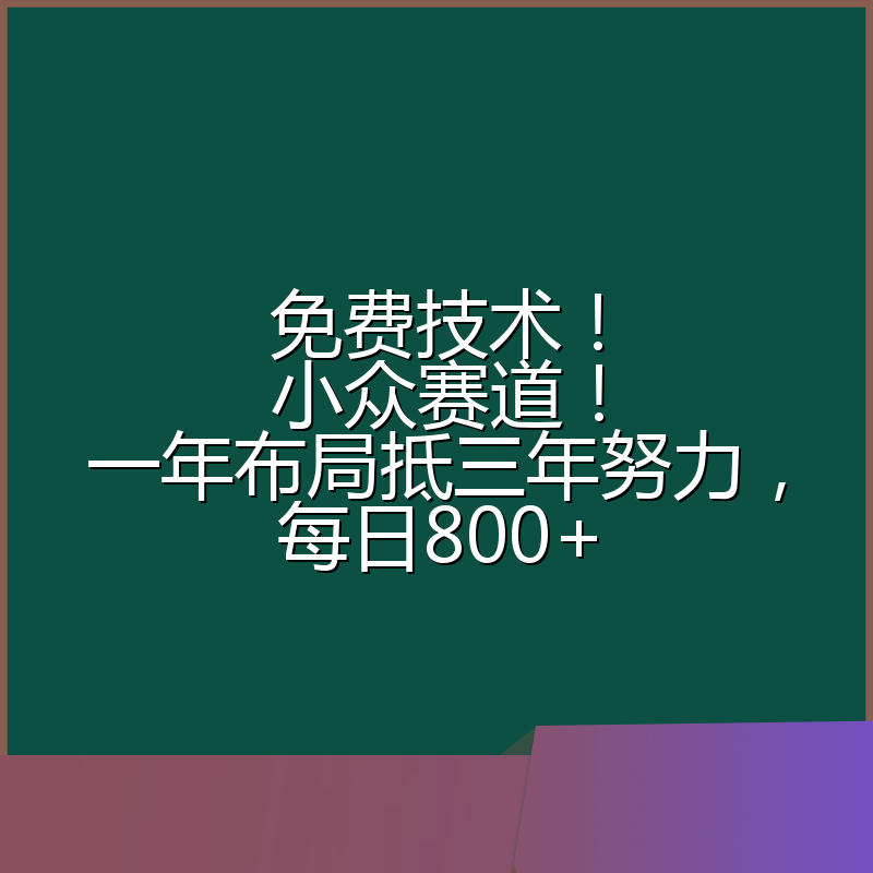 免费技术！小众赛道！一年布局抵三年努力，每日800+