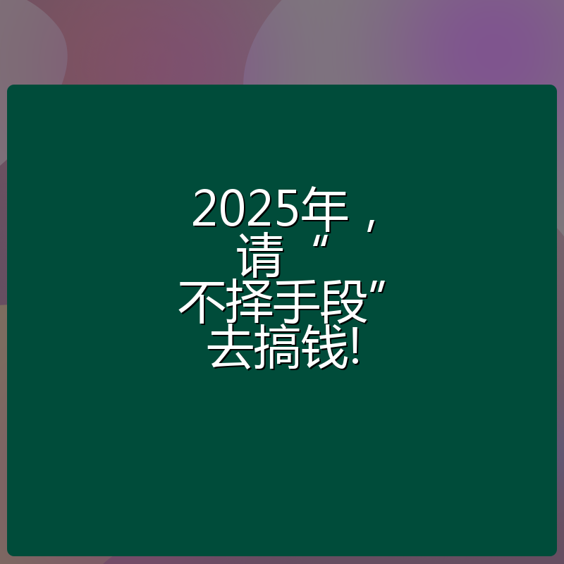 2025年，请“不择手段”去搞钱!
