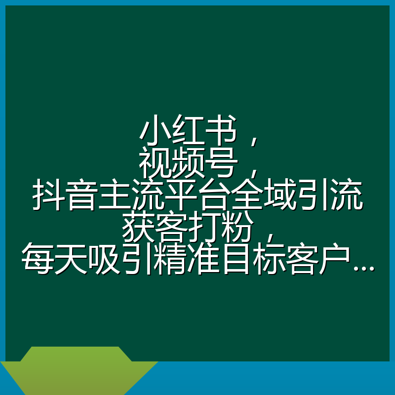 小红书，视频号，抖音主流平台全域引流获客打粉，每天吸引精准目标客户...