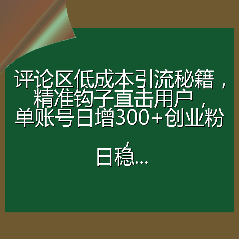 评论区低成本引流秘籍,精准钩子直击用户,单账号日增300+创业粉,日稳...