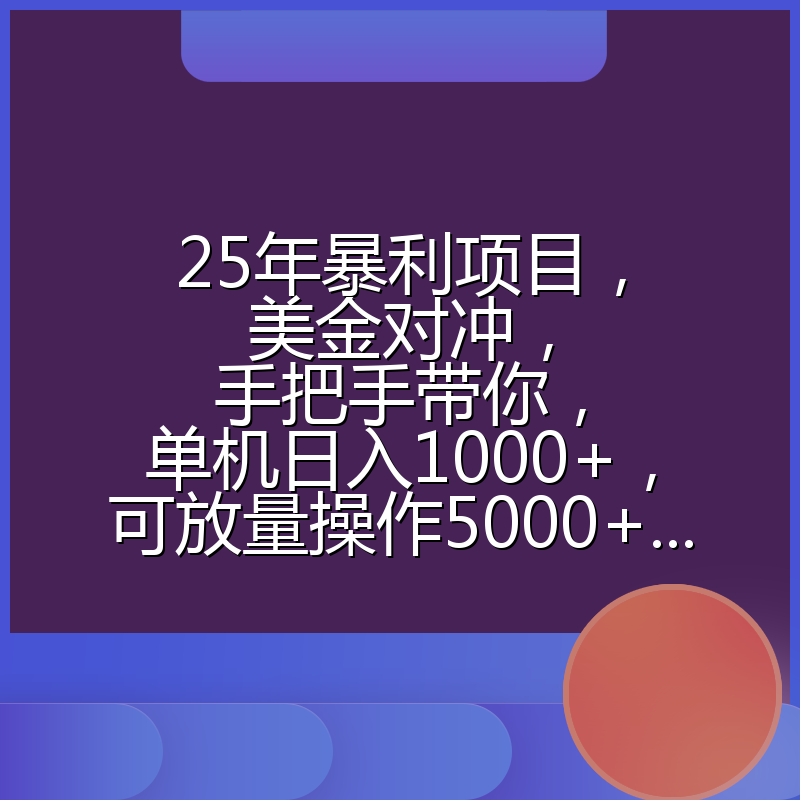 25年暴利项目，美金对冲，手把手带你，单机日入1000+，可放量操作5000+...