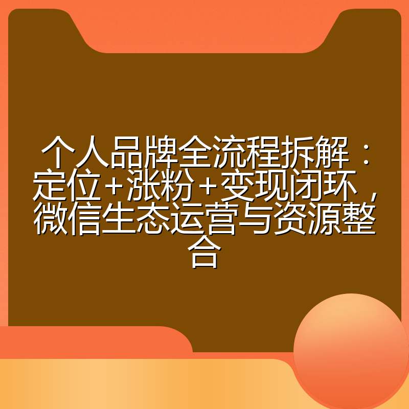 个人品牌全流程拆解:定位+涨粉+变现闭环,微信生态运营与资源整合