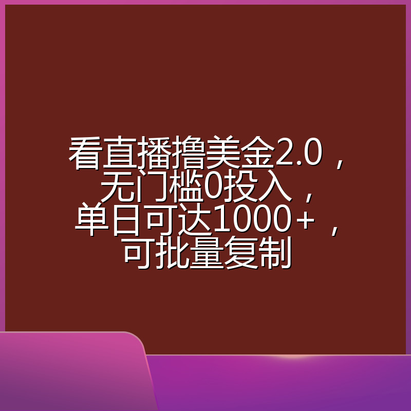 看直播撸美金2.0，无门槛0投入，单日可达1000+，可批量复制