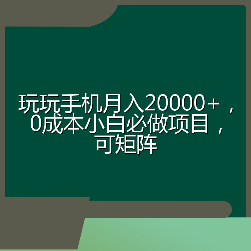 玩玩手机月入20000+,0成本小白必做项目,可矩阵