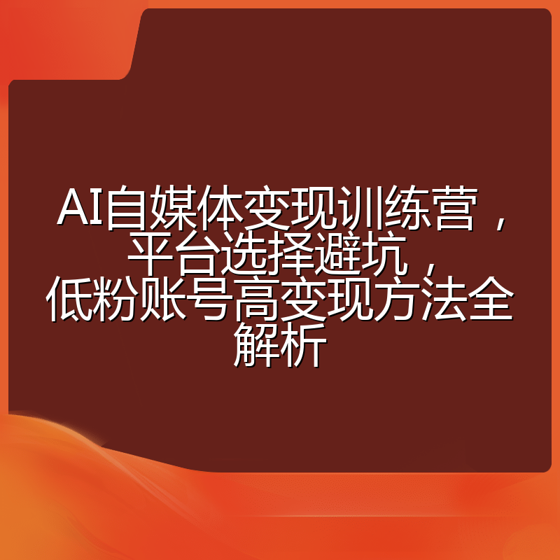 AI自媒体变现训练营,平台选择避坑,低粉账号高变现方法全解析