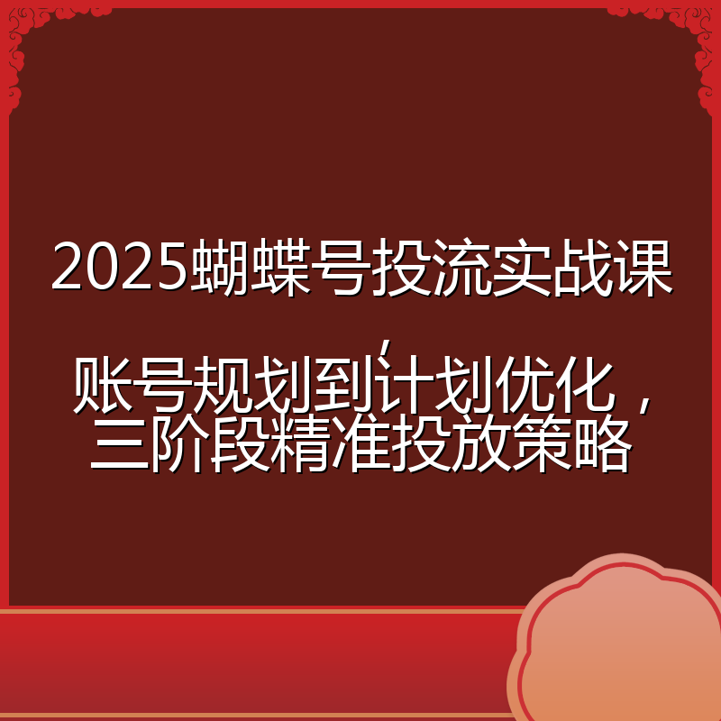 2025蝴蝶号投流实战课,账号规划到计划优化,三阶段精准投放策略