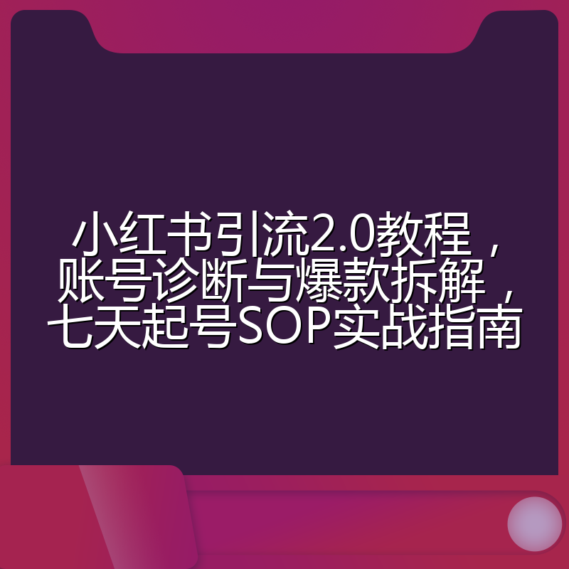 小红书引流2.0教程，账号诊断与爆款拆解，七天起号SOP实战指南