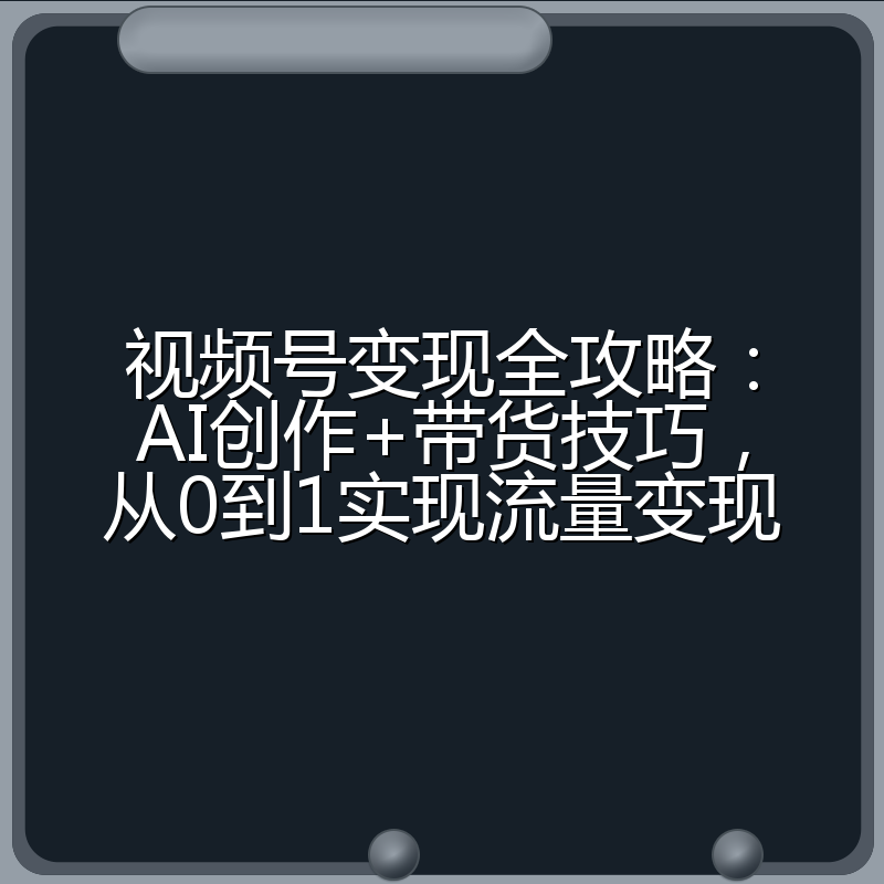 视频号变现全攻略:AI创作+带货技巧,从0到1实现流量变现