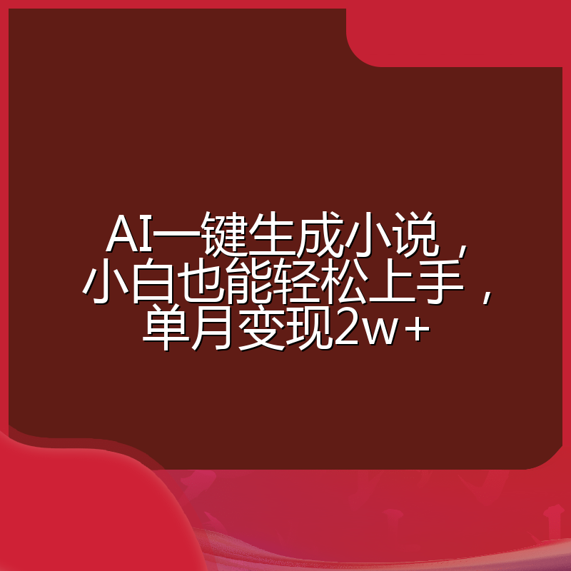 AI一键生成小说,小白也能轻松上手,单月变现2w+