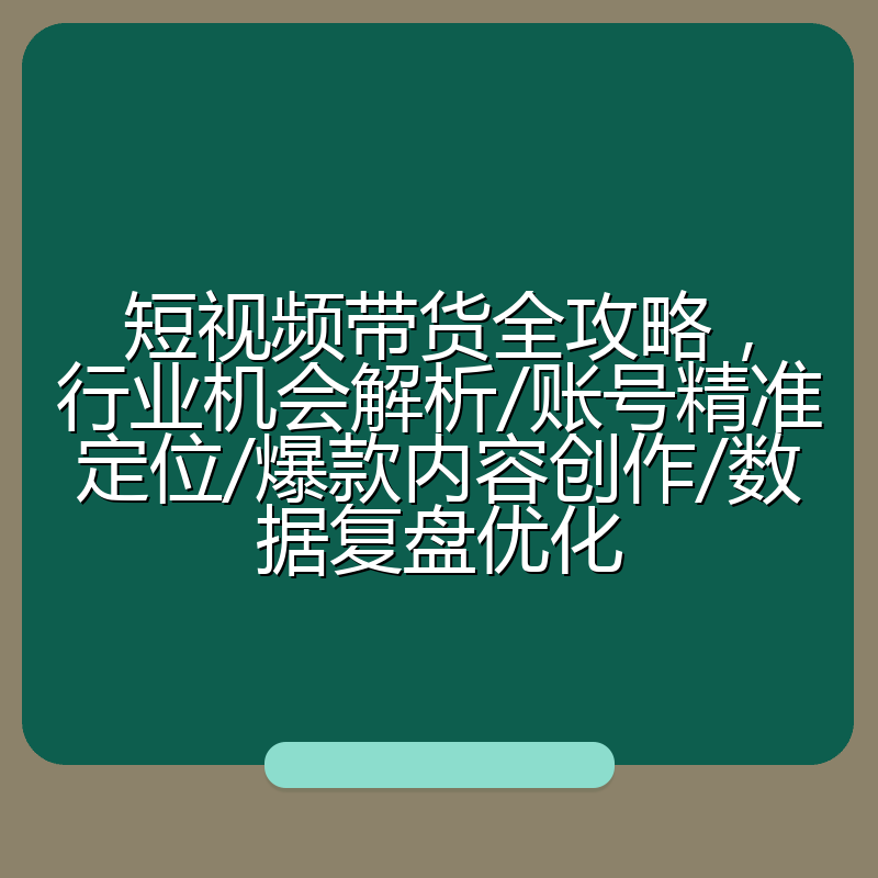 短视频带货全攻略,行业机会解析/账号精准定位/爆款内容创作/数据复盘优化