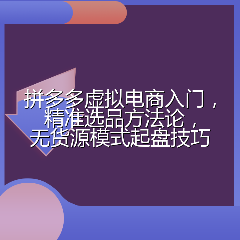 拼多多虚拟电商入门,精准选品方法论,无货源模式起盘技巧