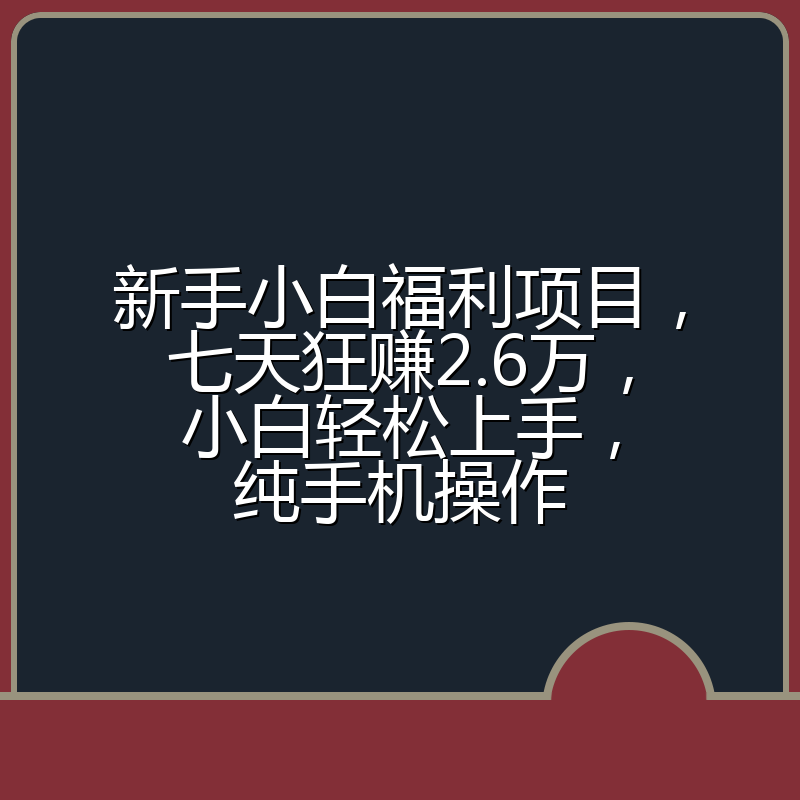 新手小白福利项目，七天狂赚2.6万，小白轻松上手，纯手机操作