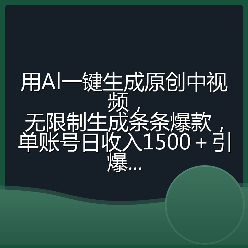 用Al一键生成原创中视频，无限制生成条条爆款，单账号日收入1500＋引爆...