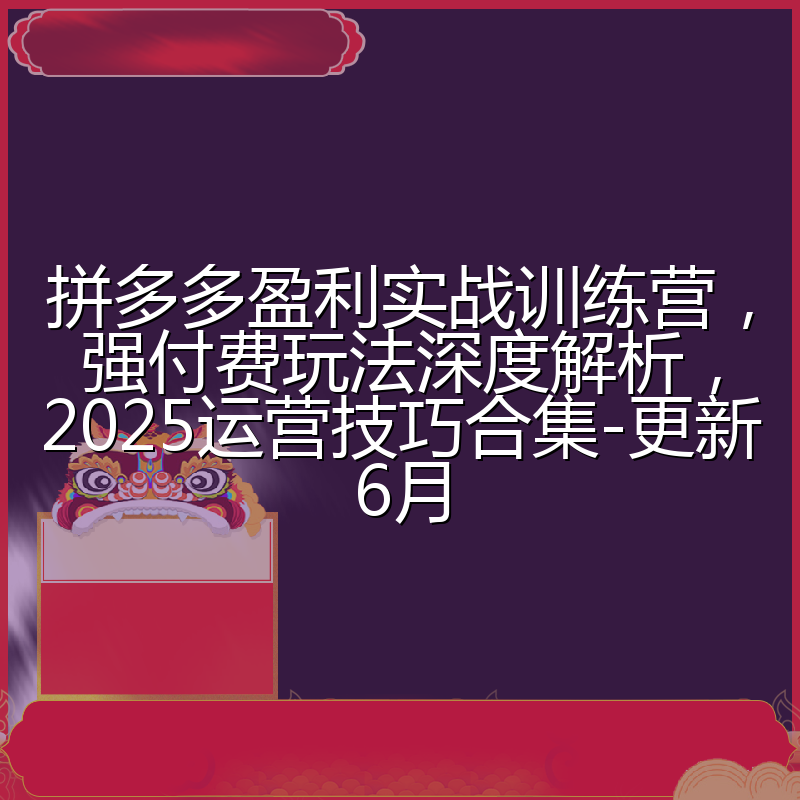 拼多多盈利实战训练营,强付费玩法深度解析,2025运营技巧合集-更新6月