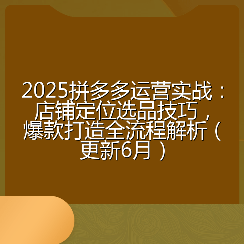 2025拼多多运营实战:店铺定位选品技巧,爆款打造全流程解析(更新6月)