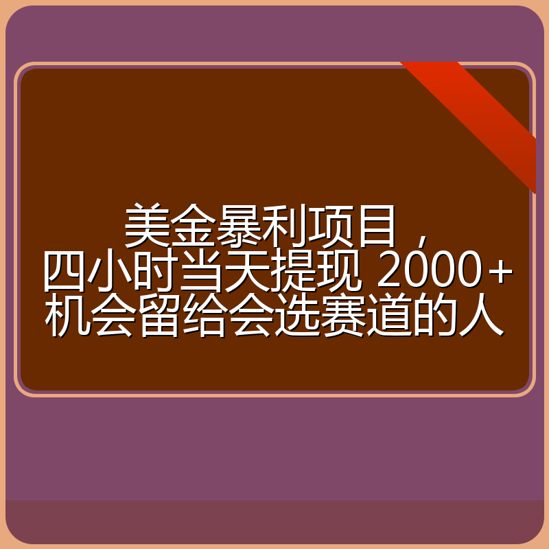 美金暴利项目，四小时当天提现 2000+机会留给会选赛道的人