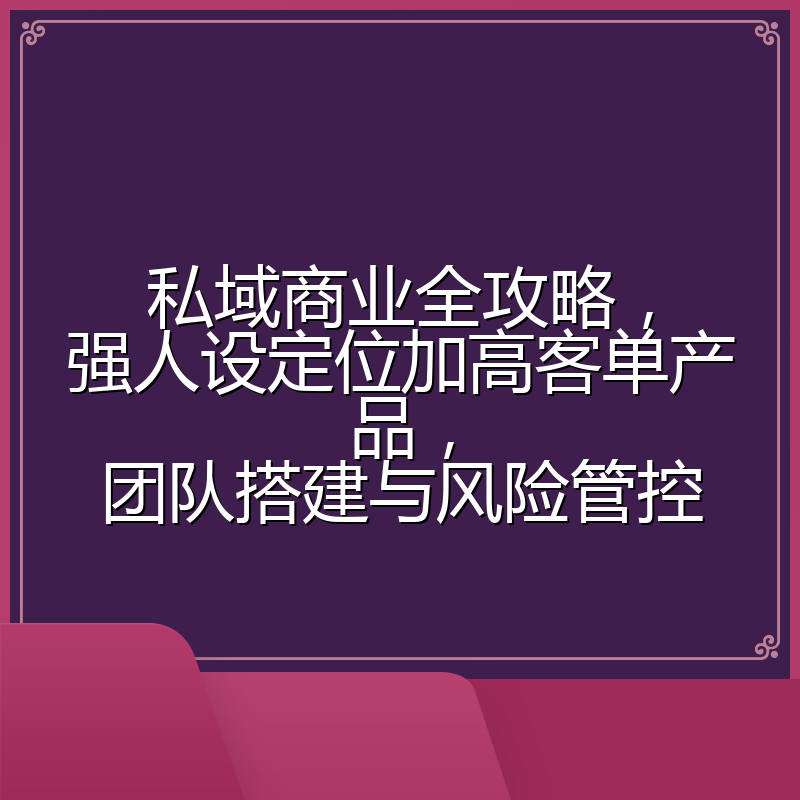 私域商业全攻略，强人设定位加高客单产品，团队搭建与风险管控