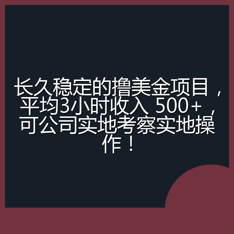 长久稳定的撸美金项目，平均3小时收入 500+，可公司实地考察实地操作！