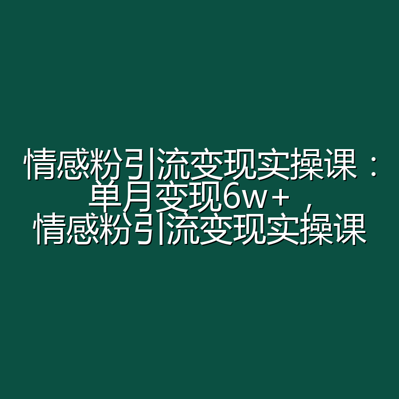 情感粉引流变现实操课:单月变现6w+,情感粉引流变现实操课