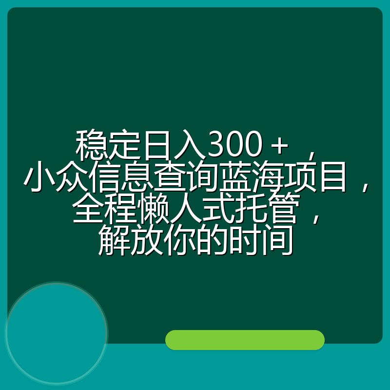 稳定日入300+,小众信息查询蓝海项目,全程懒人式托管,解放你的时间