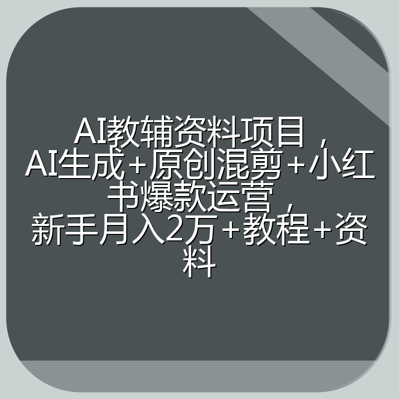 AI教辅资料项目，AI生成+原创混剪+小红书爆款运营，新手月入2万+教程+资料