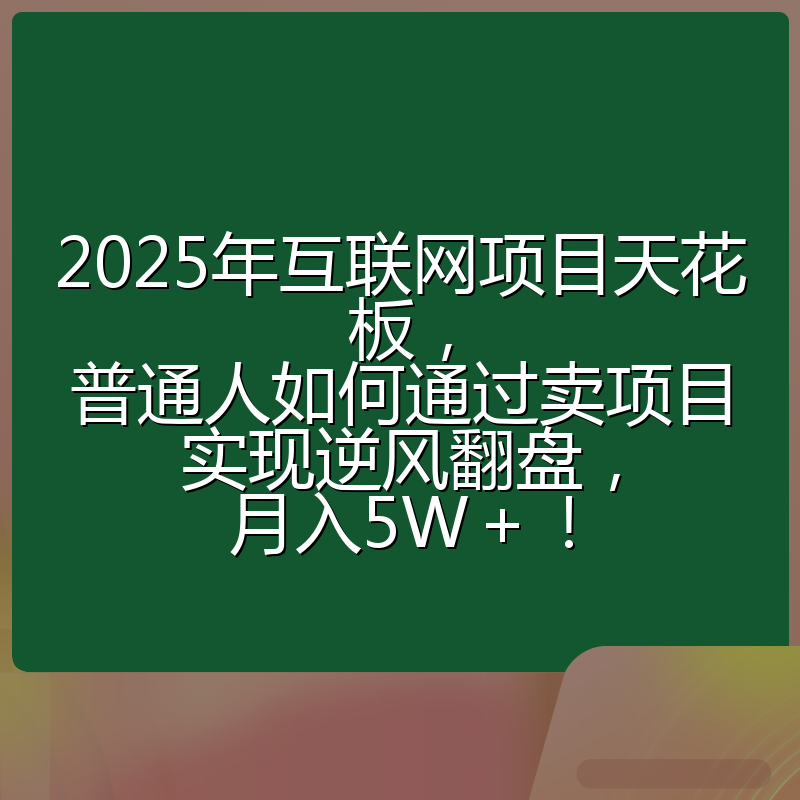 2025年互联网项目天花板,普通人如何通过卖项目实现逆风翻盘,月入5W+!