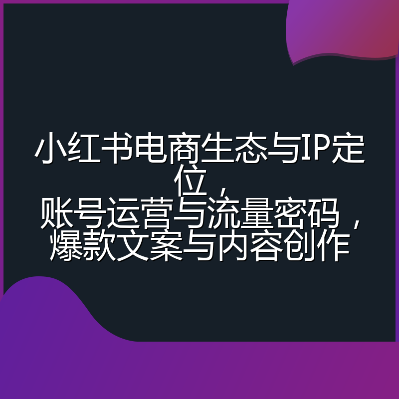 小红书电商生态与IP定位，账号运营与流量密码，爆款文案与内容创作