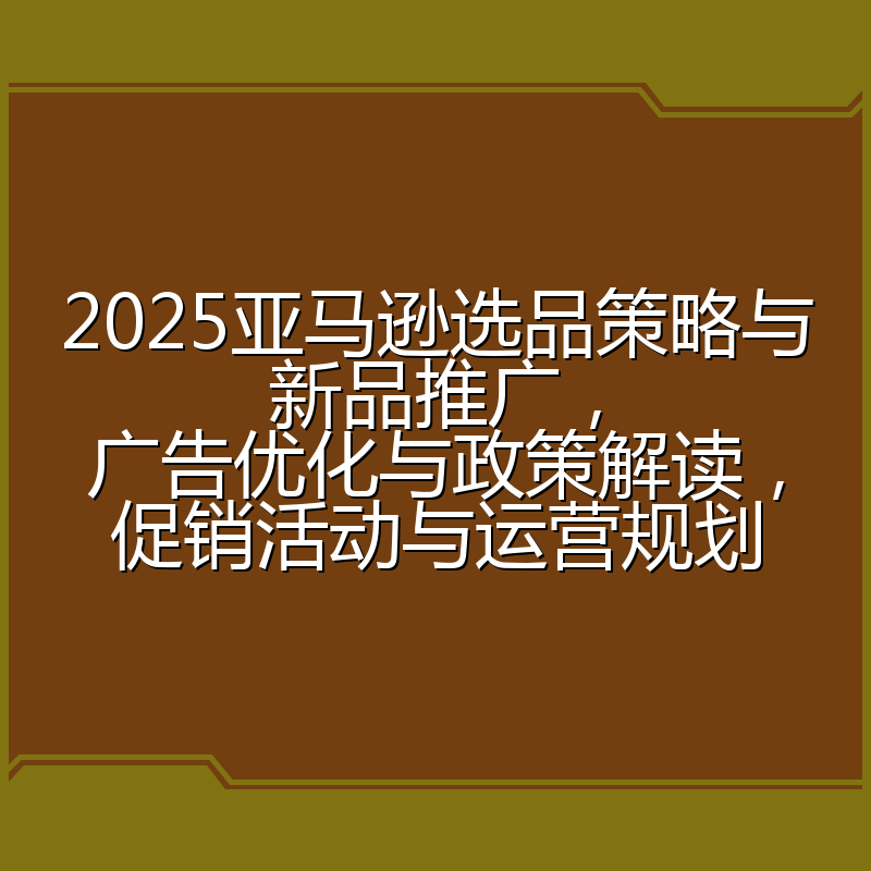 2025亚马逊选品策略与新品推广，广告优化与政策解读，促销活动与运营规划