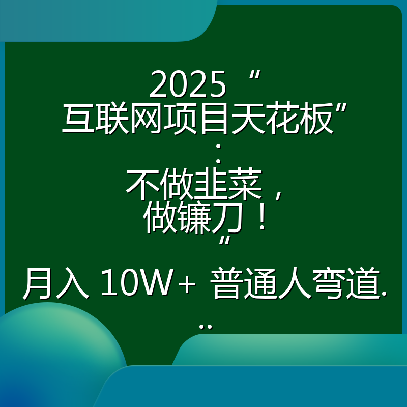 2025“互联网项目天花板”:不做韭菜,做镰刀!“月入 10W+ 普通人弯道...