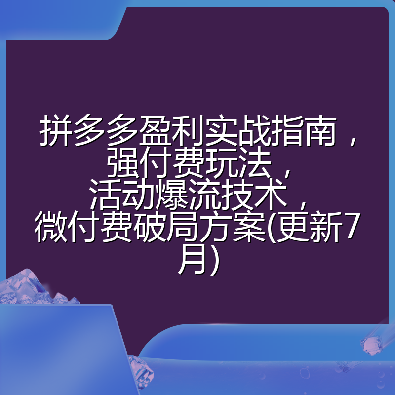 拼多多盈利实战指南,强付费玩法,活动爆流技术,微付费破局方案(更新7月)