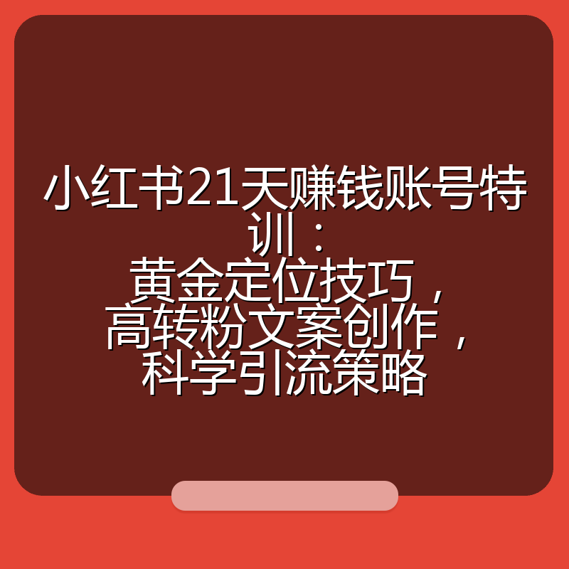 小红书21天赚钱账号特训:黄金定位技巧,高转粉文案创作,科学引流策略