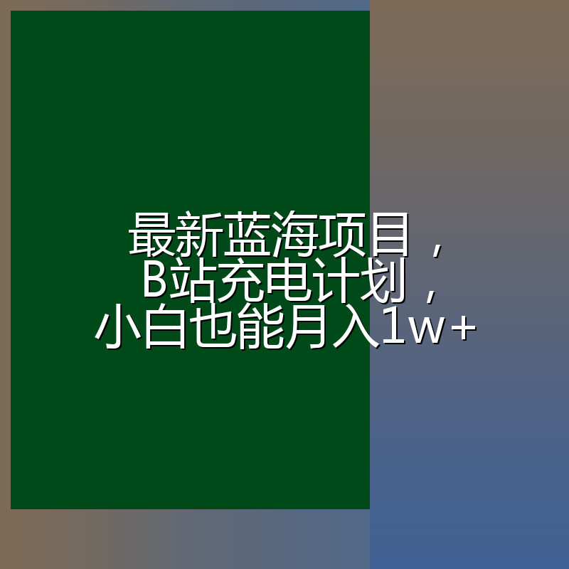 最新蓝海项目，B站充电计划，小白也能月入1w+
