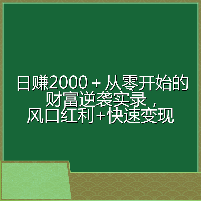 日赚2000＋从零开始的财富逆袭实录，风口红利+快速变现