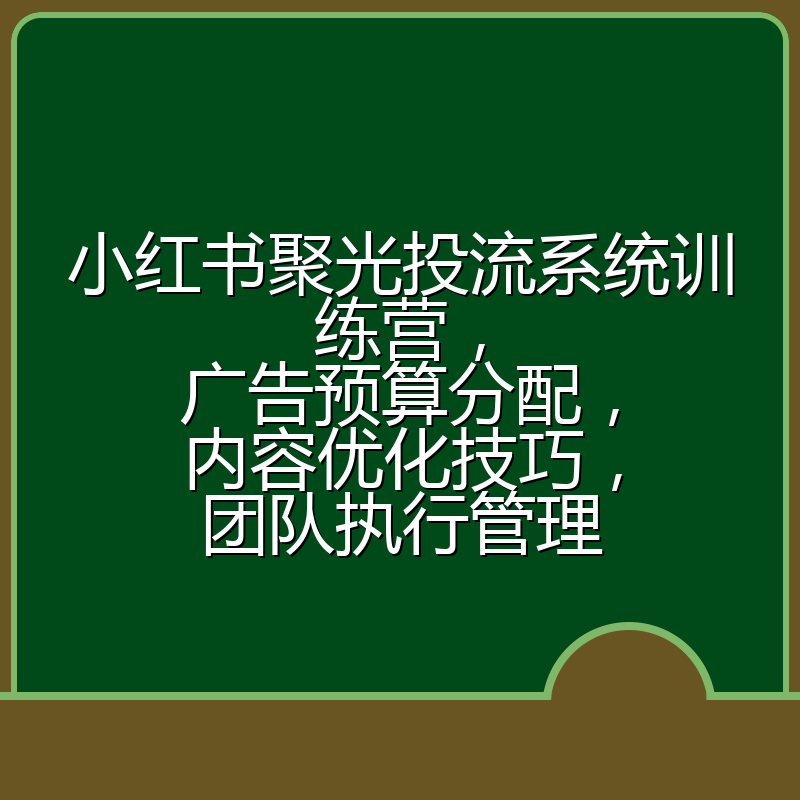 小红书聚光投流系统训练营,广告预算分配,内容优化技巧,团队执行管理