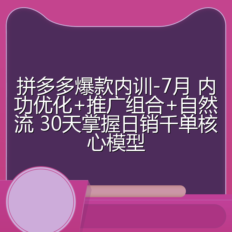 拼多多爆款内训-7月 内功优化+推广组合+自然流 30天掌握日销千单核心模型