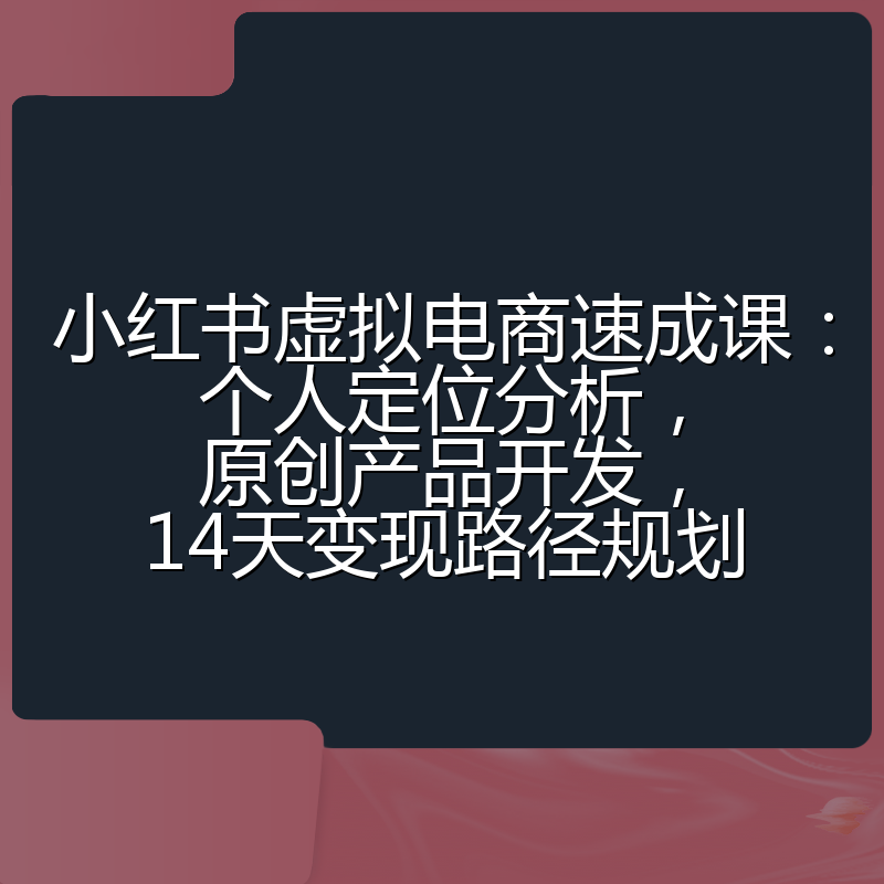 小红书虚拟电商速成课:个人定位分析,原创产品开发,14天变现路径规划