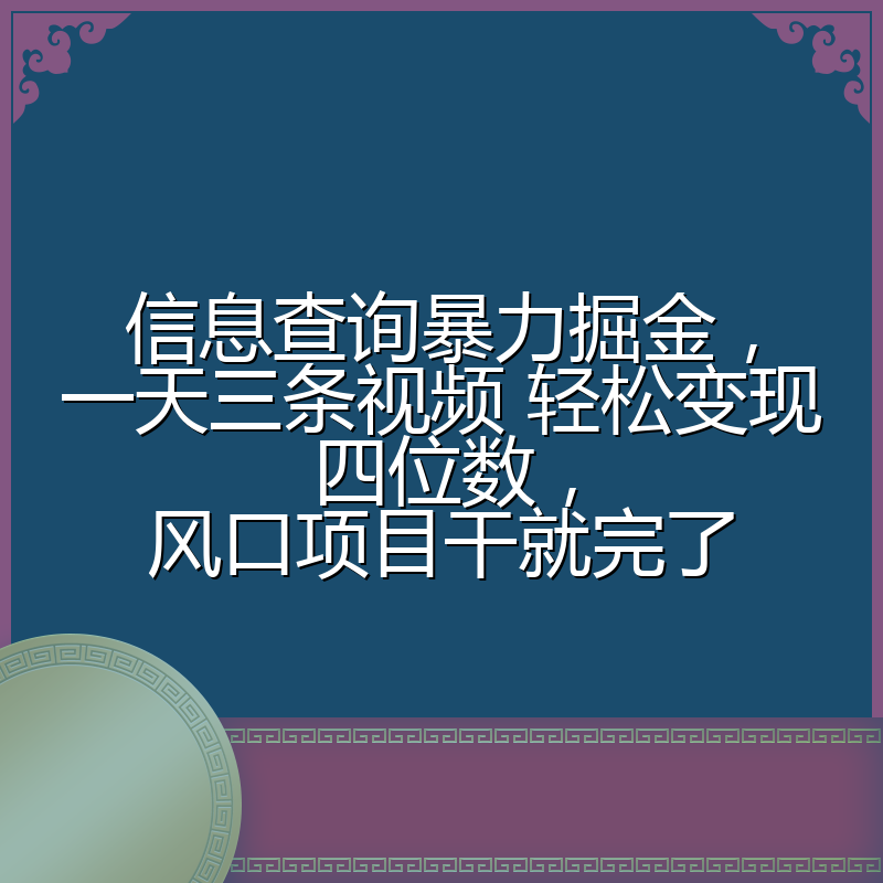 信息查询暴力掘金,一天三条视频 轻松变现四位数,风口项目干就完了