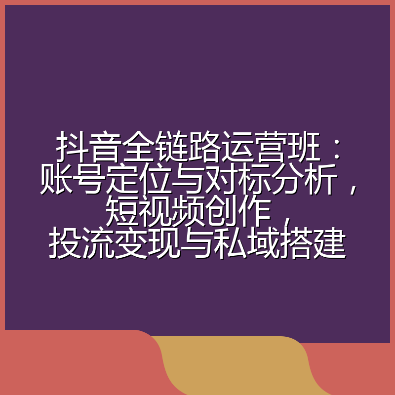 抖音全链路运营班:账号定位与对标分析,短视频创作,投流变现与私域搭建