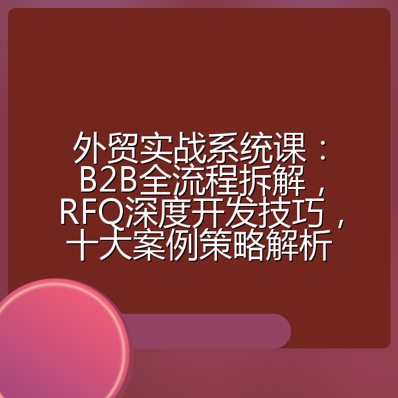 外贸实战系统课：B2B全流程拆解，RFQ深度开发技巧，十大案例策略解析