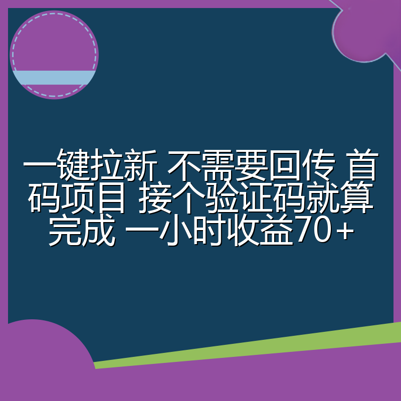 一键拉新 不需要回传 首码项目 接个验证码就算完成 一小时收益70+