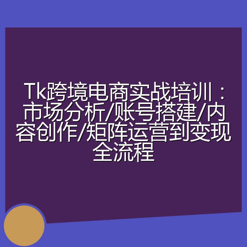 Tk跨境电商实战培训：市场分析/账号搭建/内容创作/矩阵运营到变现全流程