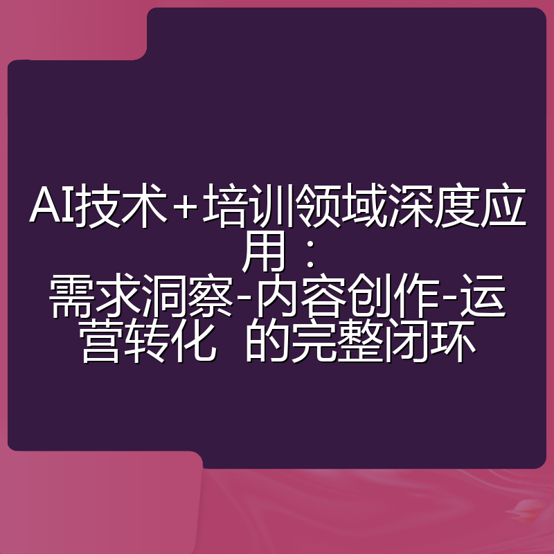 AI技术+培训领域深度应用:需求洞察-内容创作-运营转化 的完整闭环