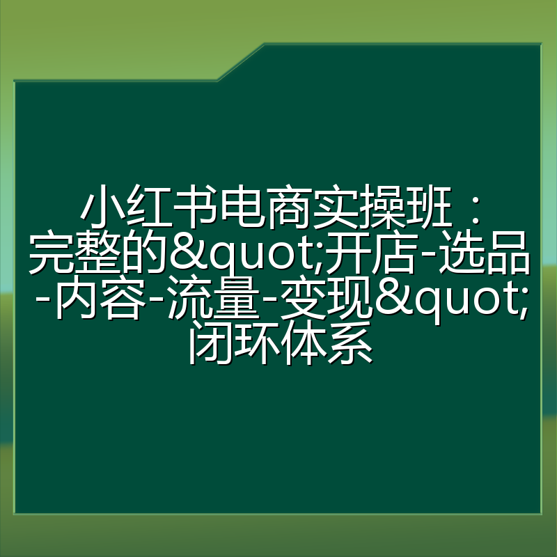 小红书电商实操班:完整的"开店-选品-内容-流量-变现"闭环体系