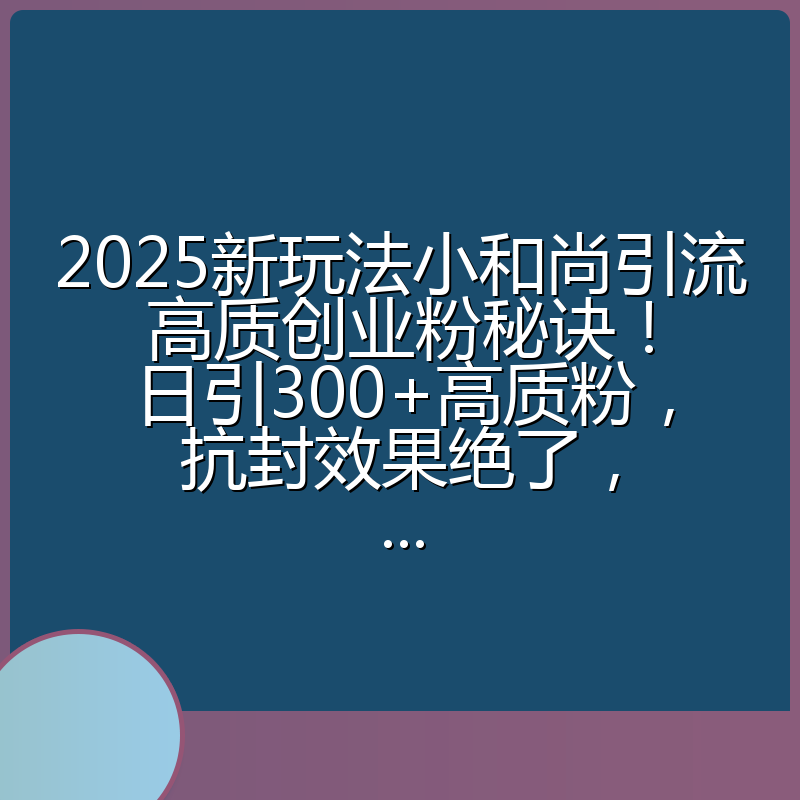2025新玩法小和尚引流高质创业粉秘诀!日引300+高质粉,抗封效果绝了,...