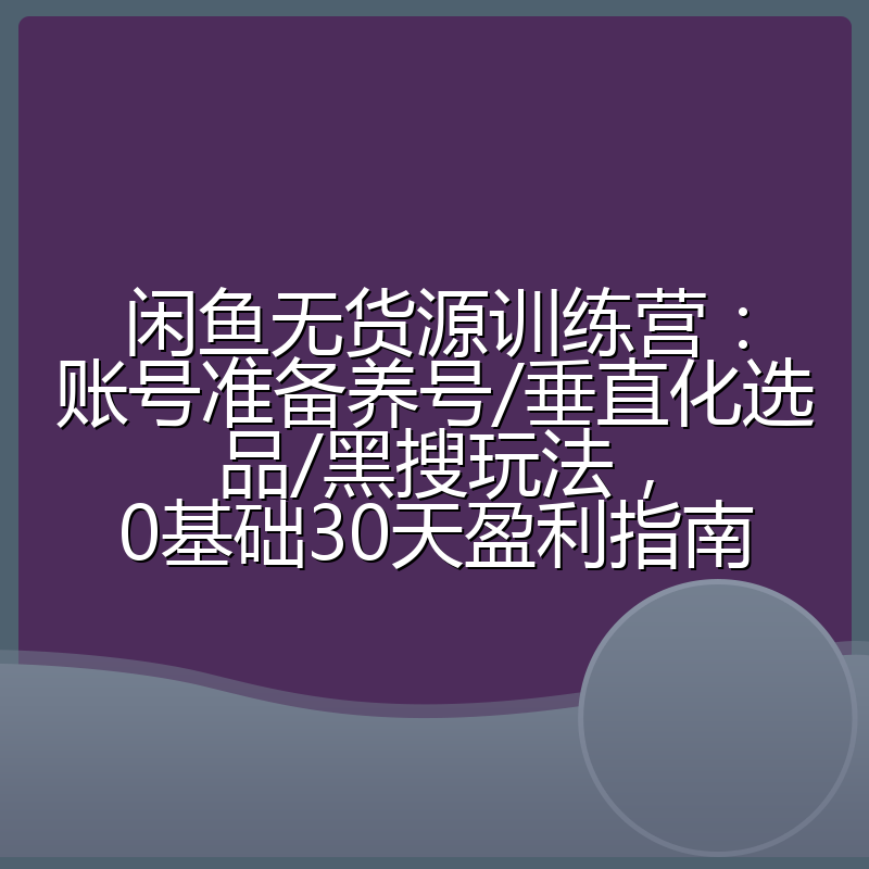 闲鱼无货源训练营：账号准备养号/垂直化选品/黑搜玩法，0基础30天盈利指南