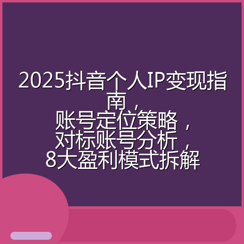 2025抖音个人IP变现指南,账号定位策略,对标账号分析,8大盈利模式拆解