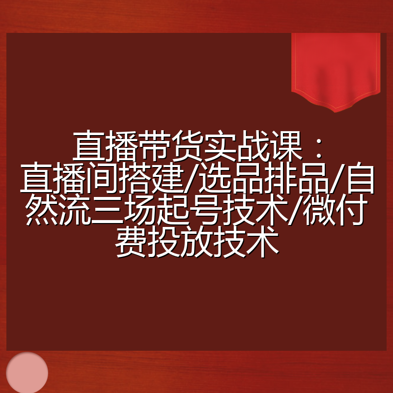 直播带货实战课：直播间搭建/选品排品/自然流三场起号技术/微付费投放技术